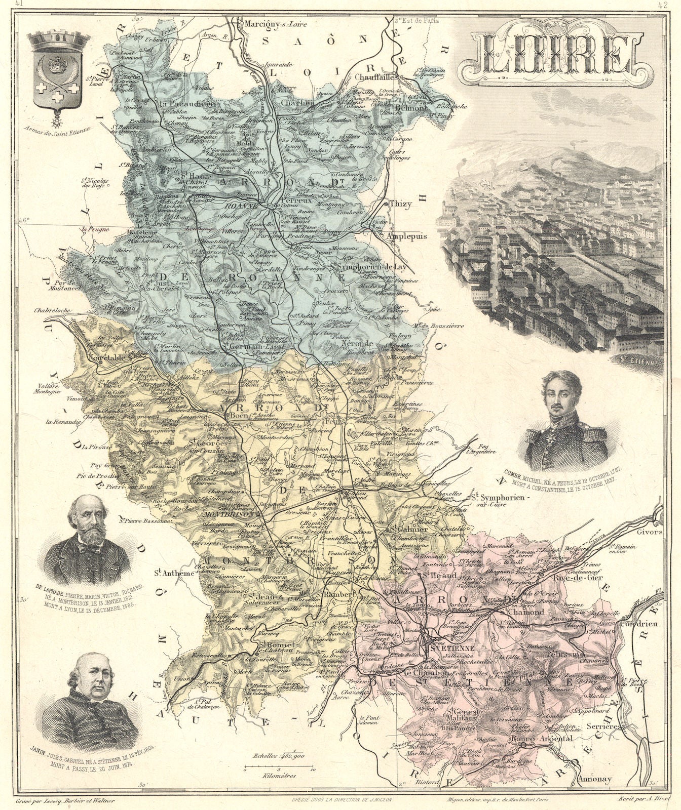 LOIRE. Loire département.  Saint-Étienne vignette. Vuillemin 1903 old map